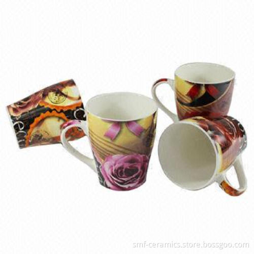 12oz Ceramic Mugs with Rose Design, Available for Tea or Coffee